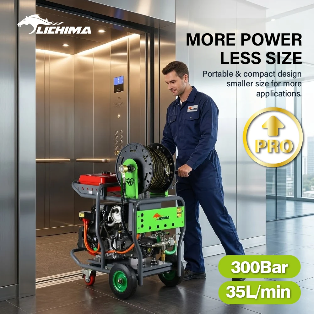 300 Bar 35L/min Sewer Cleaning Machine 50M Hose Industrial High Pressure Drain Pipe Jetter For Stubborn Blockages