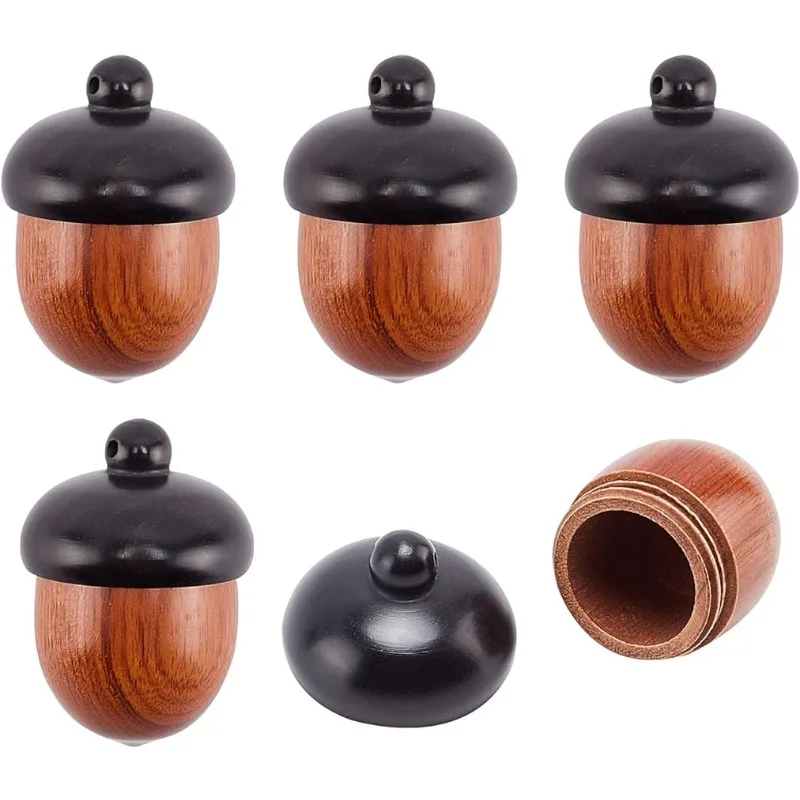 5Pcs Wooden Acorn Nut Box Pendant Disconnectable Camel Wood Acorn Charms for DIY Keychain Necklace Crafting Jewelry Making