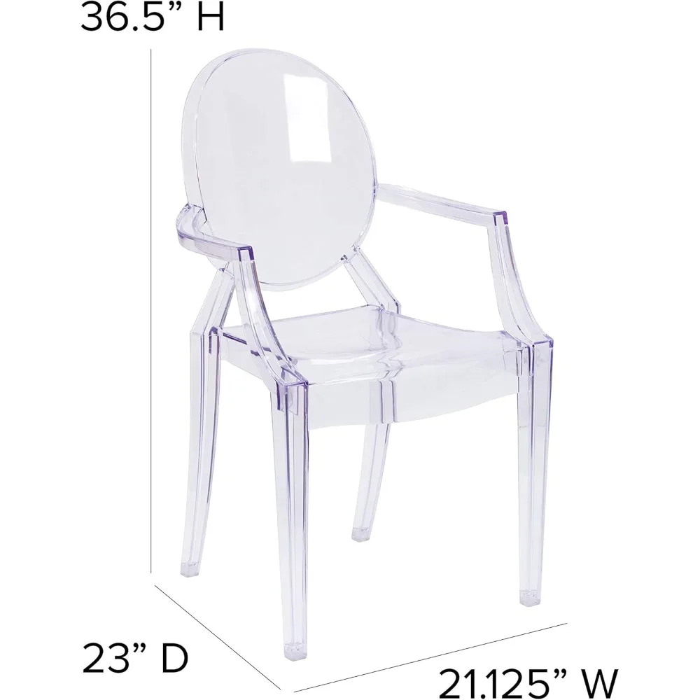 كرسي شبح بيضاوي كريستالي شفاف من EMMA & OLIVER مع مساند للذراعين #2