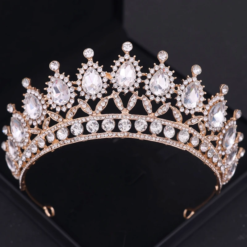 Gold Crystal Tiaras And Crowns Headband Rhinestone Prom Diadem Crown Bridal Wedding Hair Accessories Jewelry Crown Tiara Gift image 2