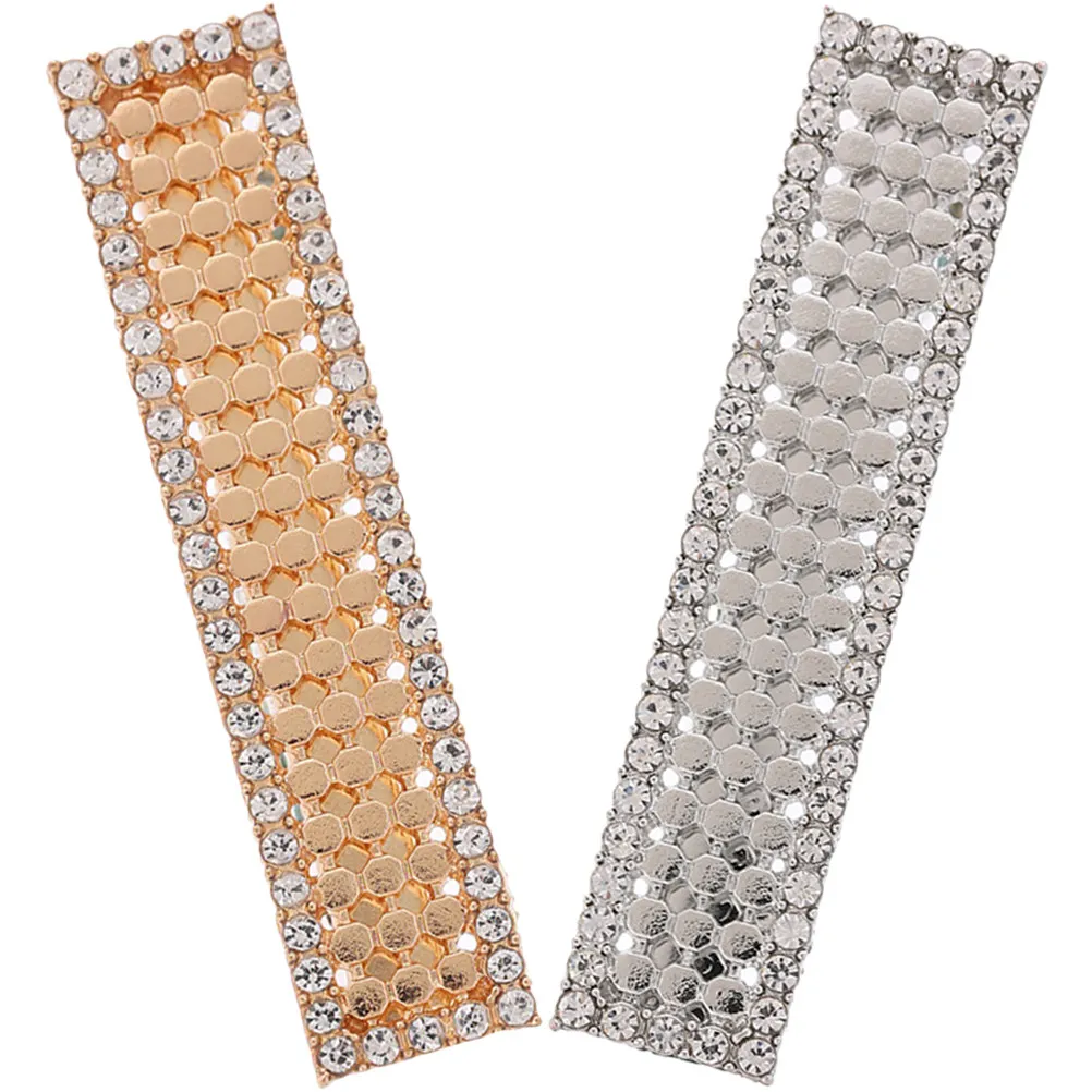 2Pcs Golden Silver Hair Clips for Women Rhinestone Embellished Barrettes Shiny Alloy Hair Decorations Bling Hairpins for Wedding