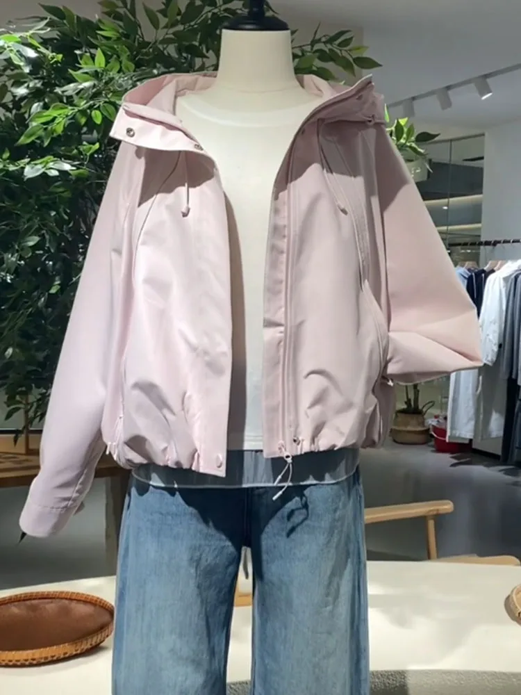 

Женская верхняя одежда Dopne Pink Jaet, красивая весна 2026, повседневная верхняя одежда свободного кроя с капюшоном, длинная све