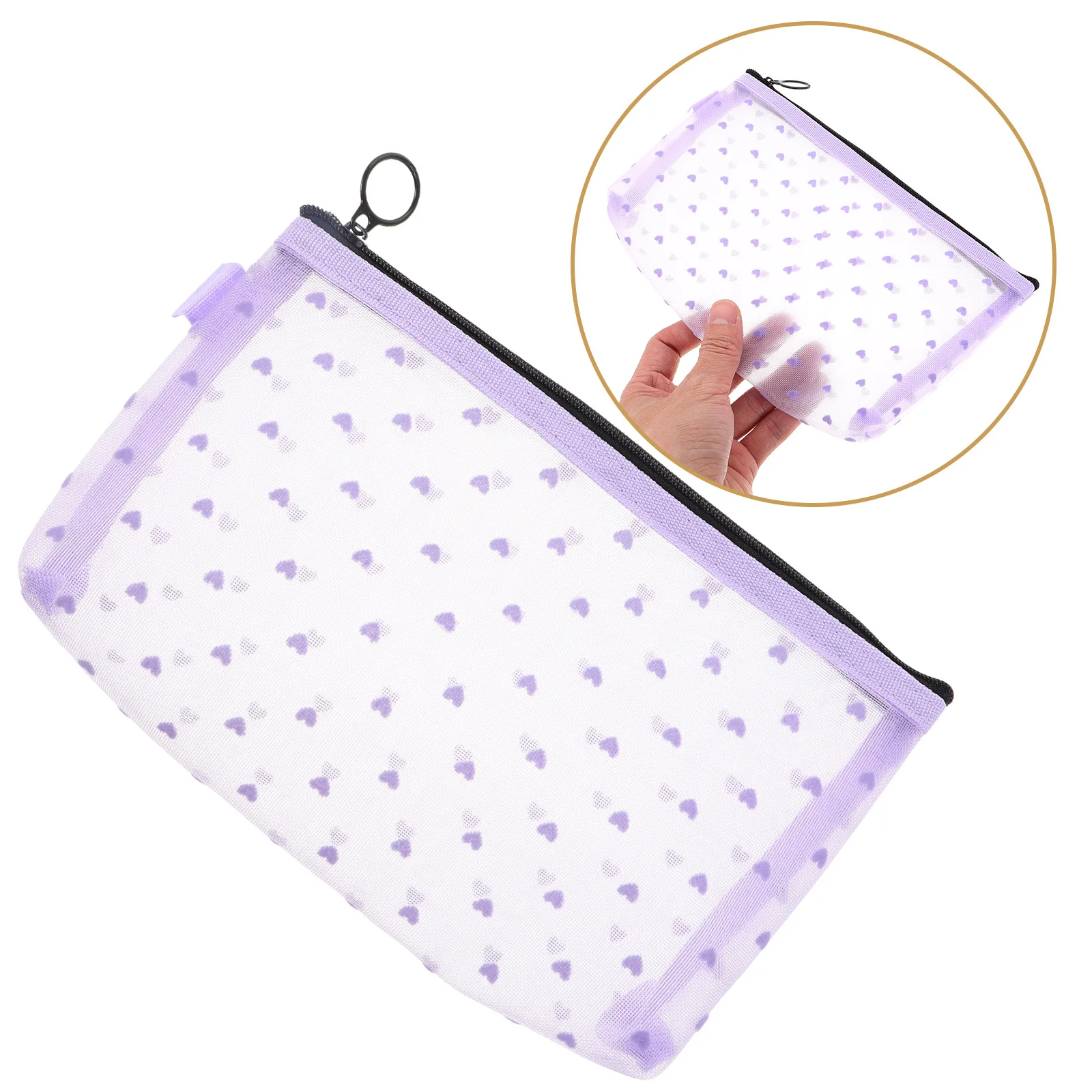 

Clear Travel Bag Love Heart Storage Cute Mesh Makeup Pouch Zipper Small Makeup Organizer Portable Toiletry Bag for Travel