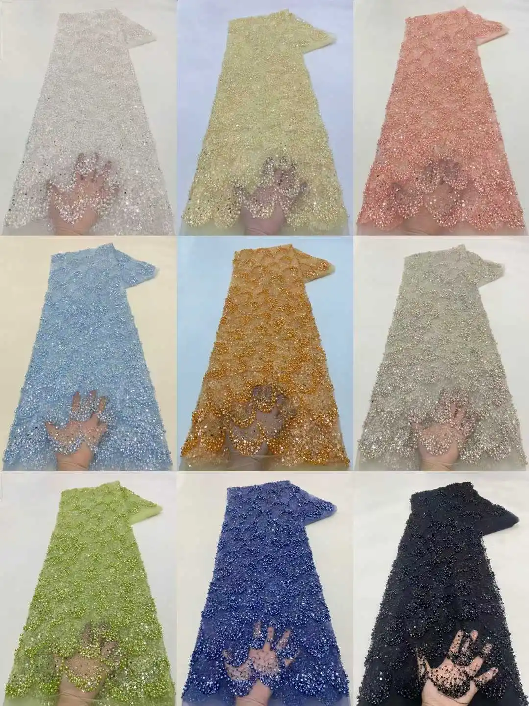 Afrikanischer Luxus-Tüll-Spitzenstoff mit 3D-Perlen, 2025, hochwertiger nigerianischer handgefertigter Pailletten-Spitzenstoff für Braut- und Hochzeitskleider