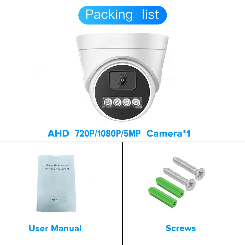 AHD Dome Camera 720P/1080P/5MP Infrared Light / Warming Light Full Color HD Indoor Home Security Monitoring Camera