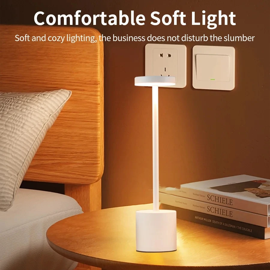 USB Rechargeable Touch Table Lamp,3‑Color Stepless Dimming Bedside Night Light for Hotel Bar Home Decoration