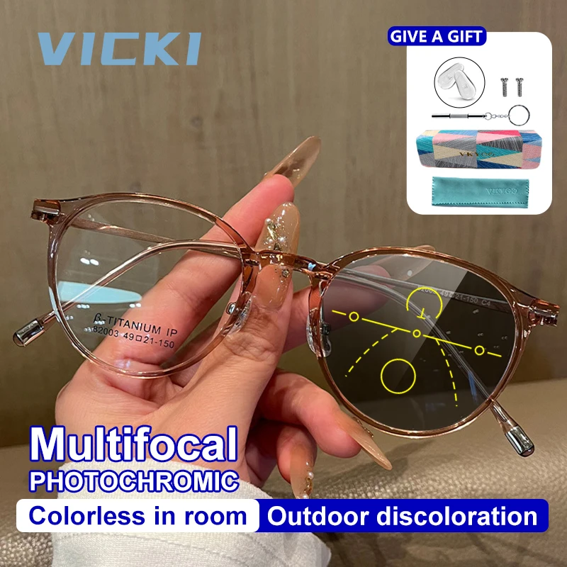 

VICKI Женские сверхлегкие очки в круглой оправе в стиле ретро — защита от синего света, настраиваемые по рецепту, мультифокальные линзы 82003Z