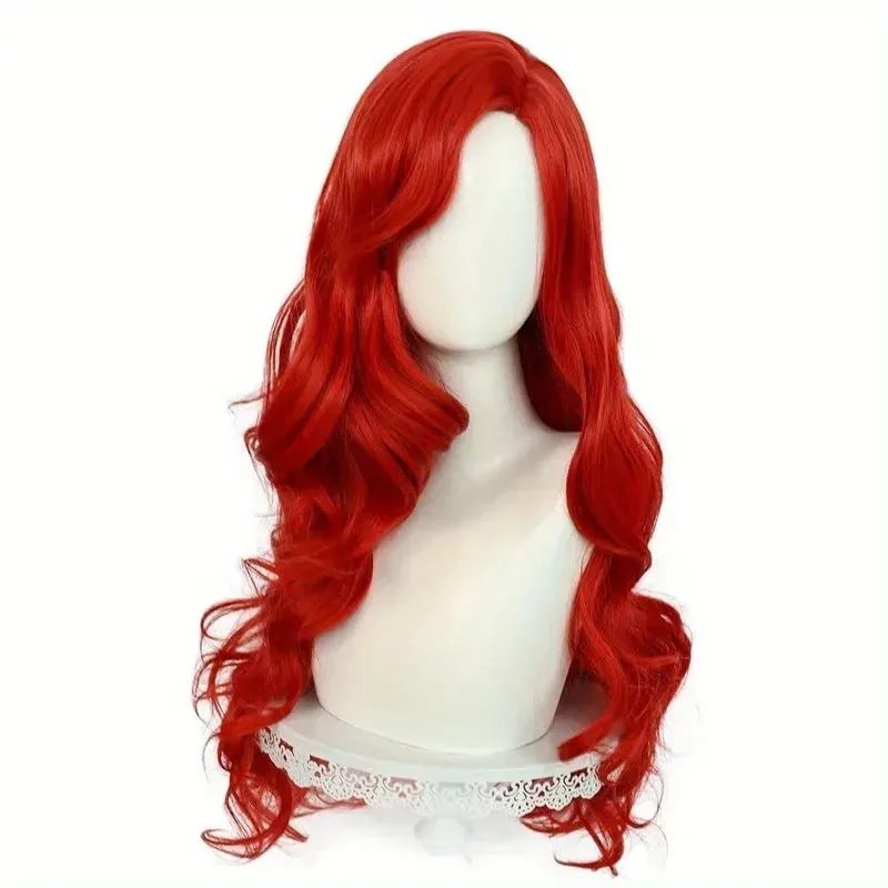 

70cm 26inch Red Long Curly Mermaid Wig for Women Girls Wavy Cosplay Wig Daily Wear Hair Synthetic Halloween Party Wigs
