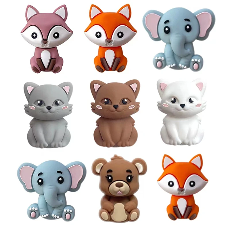 5 adet/10 adet yeni karikatür 3D tilki kedi hayvan silikon odak boncuk takı yapımı DIY anahtarlık kolye bilezik el yapımı