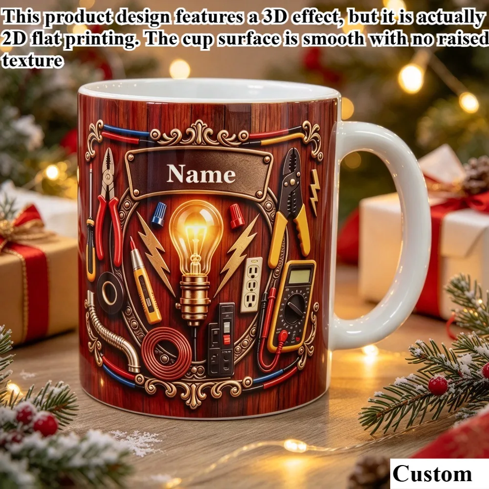 2D flat printing 1pc 11oz personalized custom electrician christmas mug, christmas home gift for worker, hand wash only