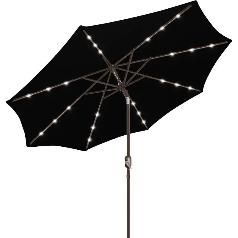 9ft Patio Umbrella with Solar Lights, Outdoor Umbrella with 24 LED Solar Umbrella Lights, Solar Patio with Push Botton