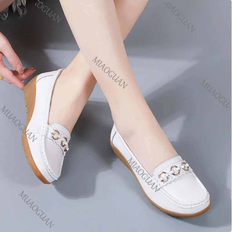 Shoes for Women 2025 Summer Casual Shoes Leather Ladies Breathable Flats Shoes Cut Out Women\'s Loafer Office Slip-on Moccasins
