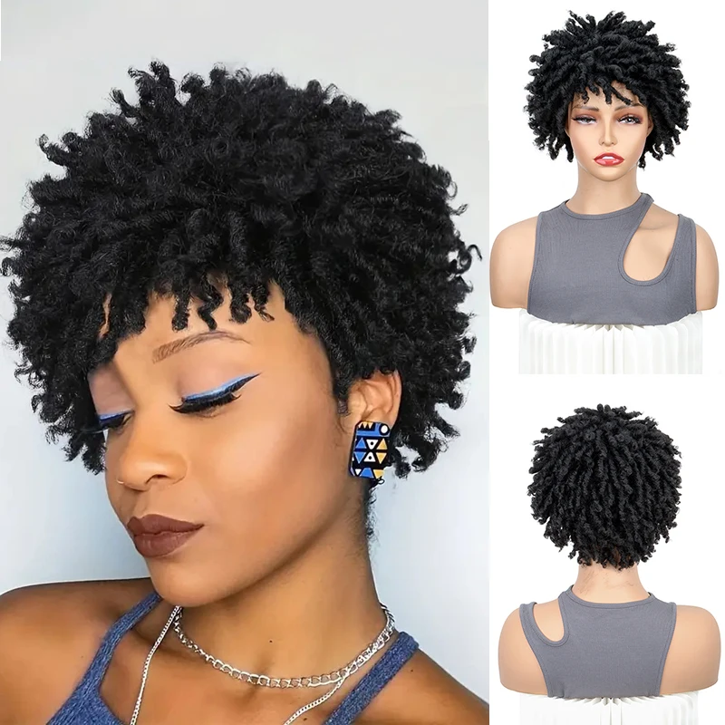 الاصطناعية قصيرة شعر مستعار Dreadlock الأفرو مجعد تويست شعر مستعار فو Locs شعر مستعار غريب مجعد Dreadlock للنساء الاستخدام اليومي