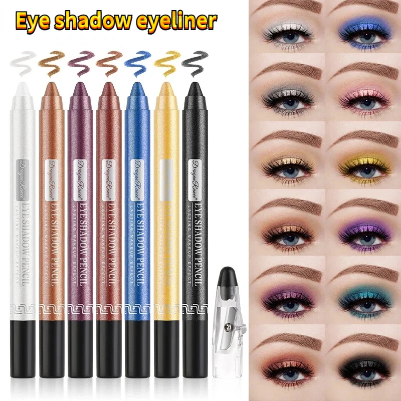 Eyeliner do powiek pędzelek do cieniowania powiek leżącego jedwabnika perła z temperowką 12 kolorów naturalny trwały przenośny 2-in-1