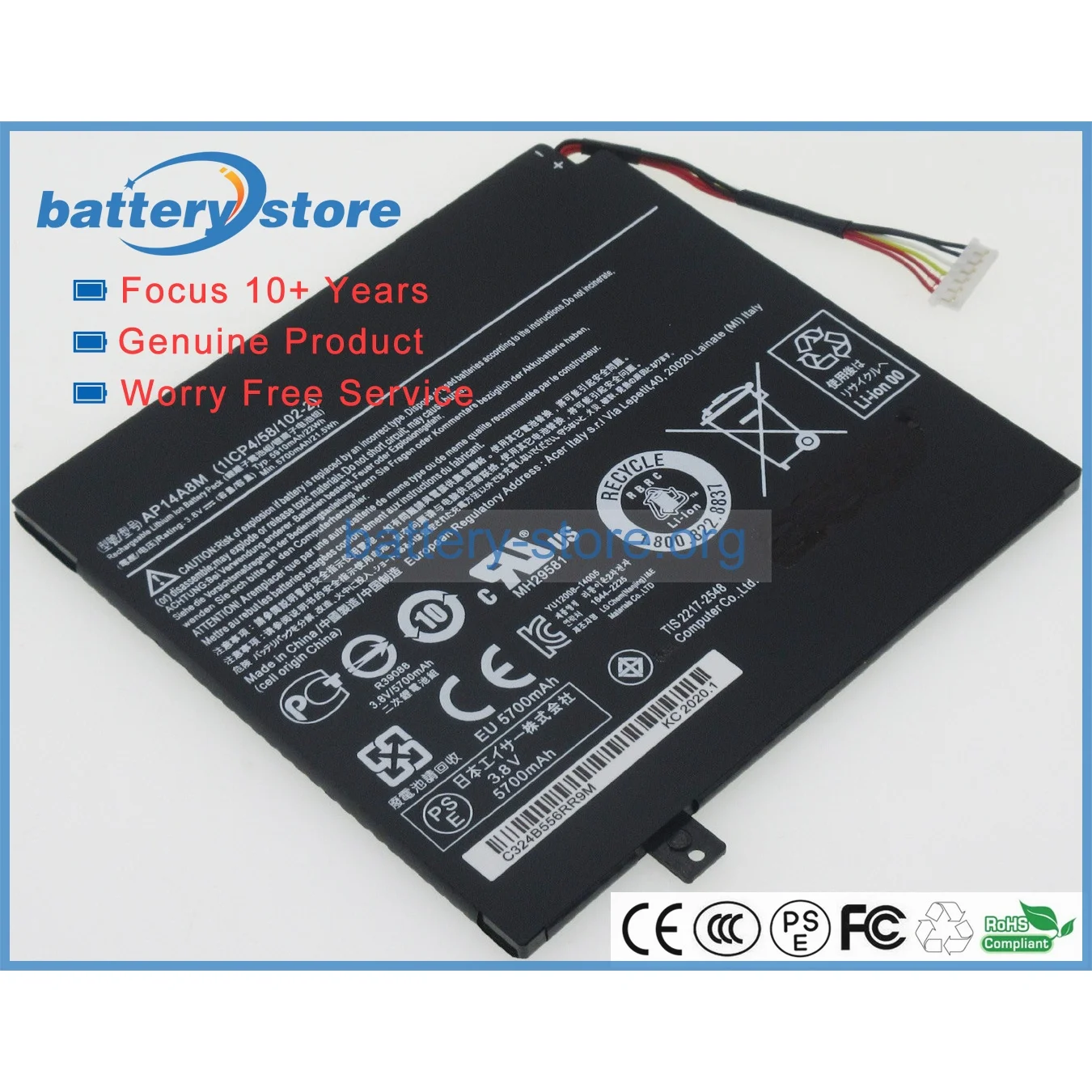 Genuine laptop batteries for 1ICP4/58/102-2,AP14A4M,Aspire Switch 10,SW5-011,10E,Iconia Tab 10(A3-A20),3.8V,2 cell