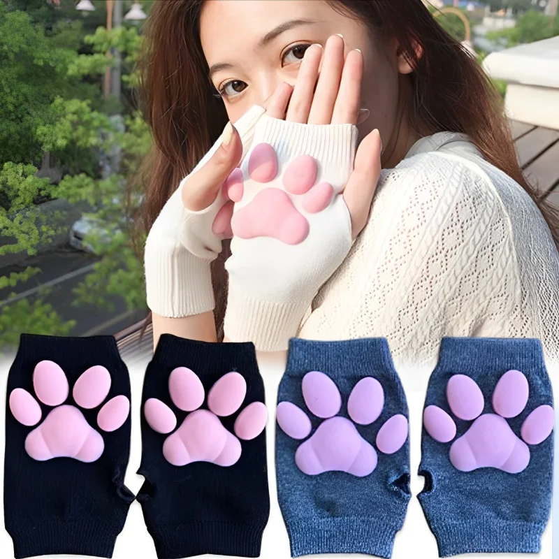 3D Silicone Cat Paw Gloves Socks Stockings Cute Kitten Fingerless Mittens Pawpads Gloves Women Girls Christmas Halloween Cosplay