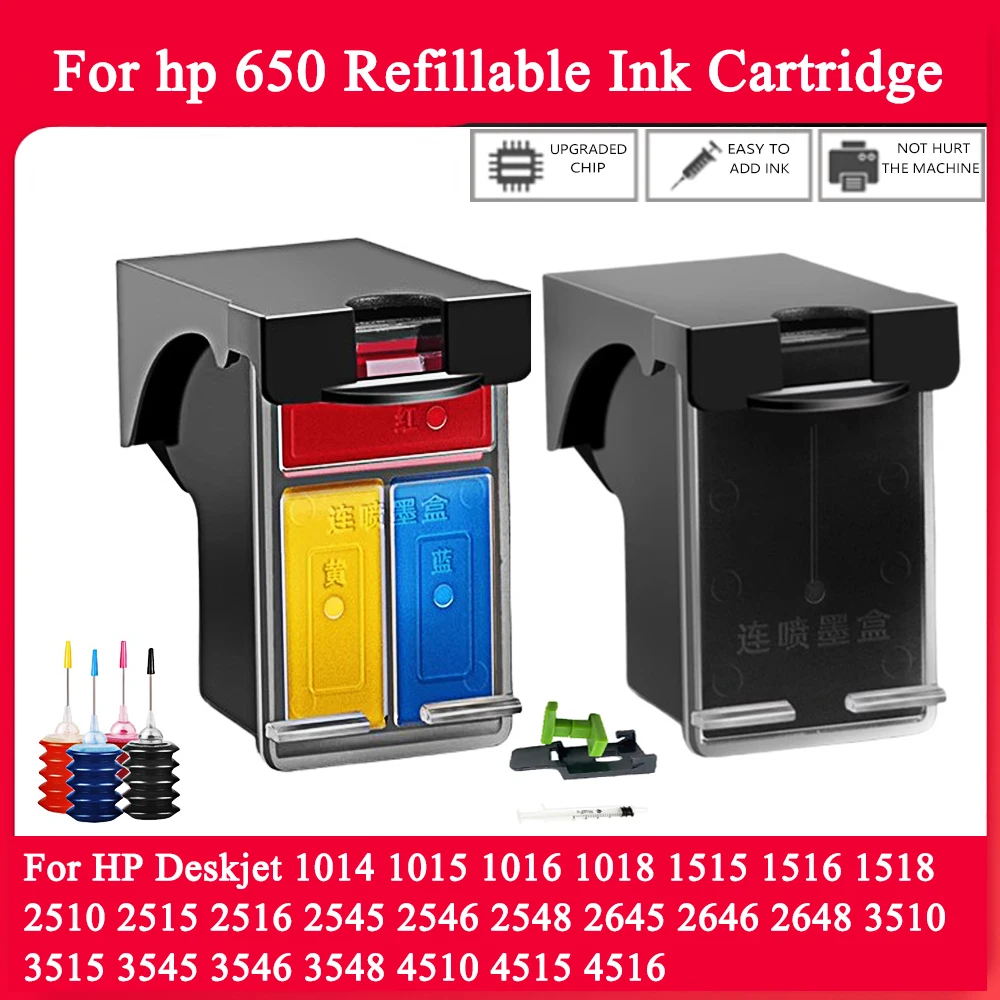 

For hp 650 Refillable Ink Cartridge Replacement 650XL For HP Deskjet 2545 2546 2548 2645 2646 2648 3510 3515 3545 4510 for hp650