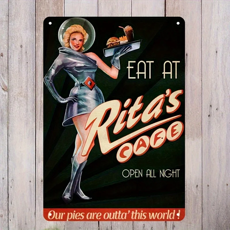 Vintage Rita Cafe Metal Sign - Retro Astronaut,Diner Wall Art,  Waterproof Tinplate Decor for Man Caves, Game Rooms, Ba