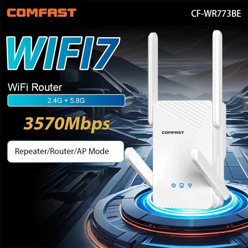 COMFAST WiFi7 BE3600 Wireless Extender 3570Mbps 2.4G/5G Repeater With 4*5dBi Antennas & 1*1000M RJ45 Port For Home/Office/Gaming