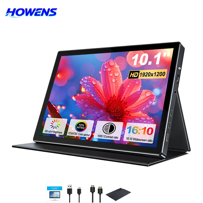 HOWENS 10.1 Inch Portable Monitor FHD 1280P 100% sRGB 300cd/ External Second Screen for Laptop Car PS5 Xbox Switch Mac PC