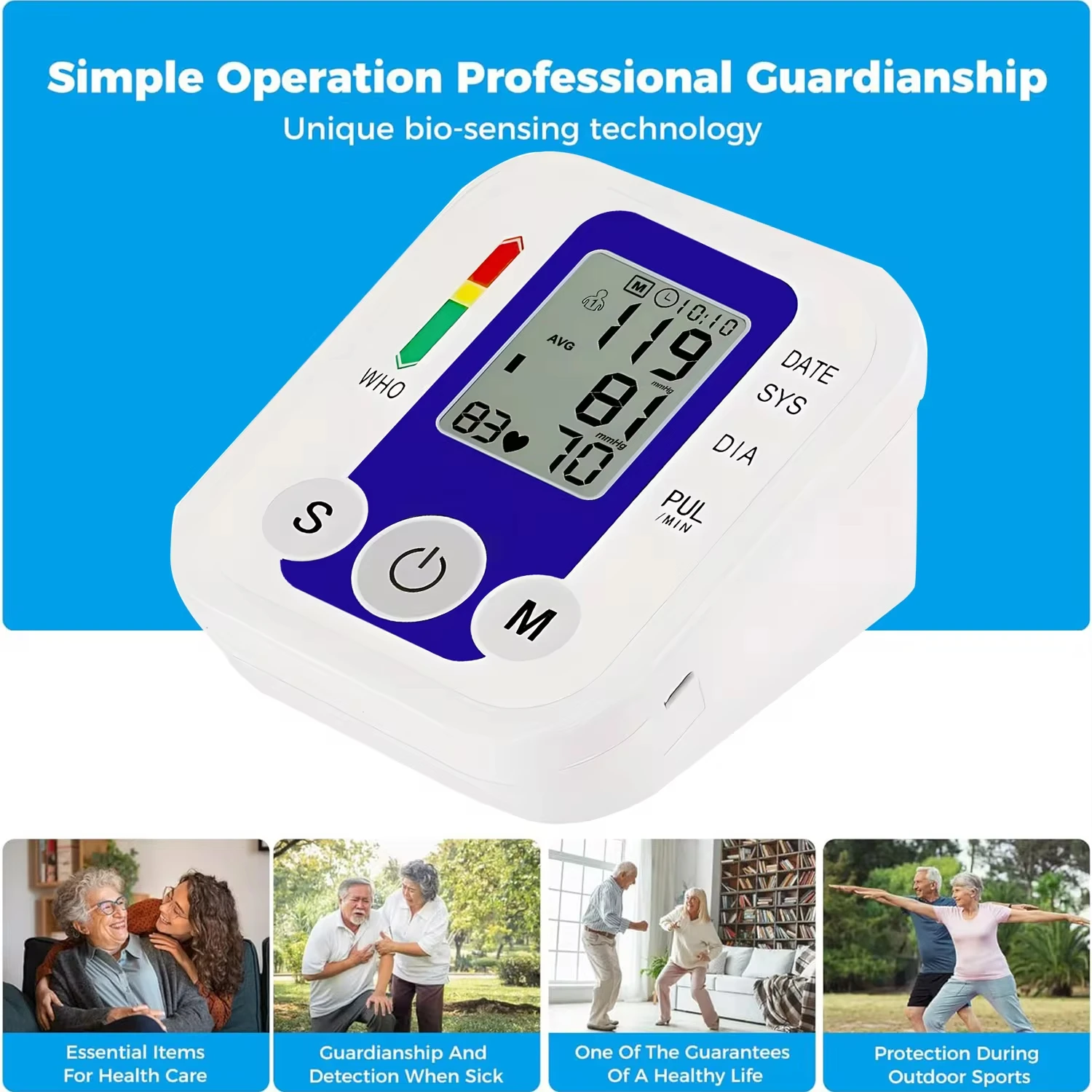 AJC Pulse Blood Pressure Monitor Equipment Heart Beat Rate BP Meter Medical Tonometer LED Digital Sphygmomanometer Wrist