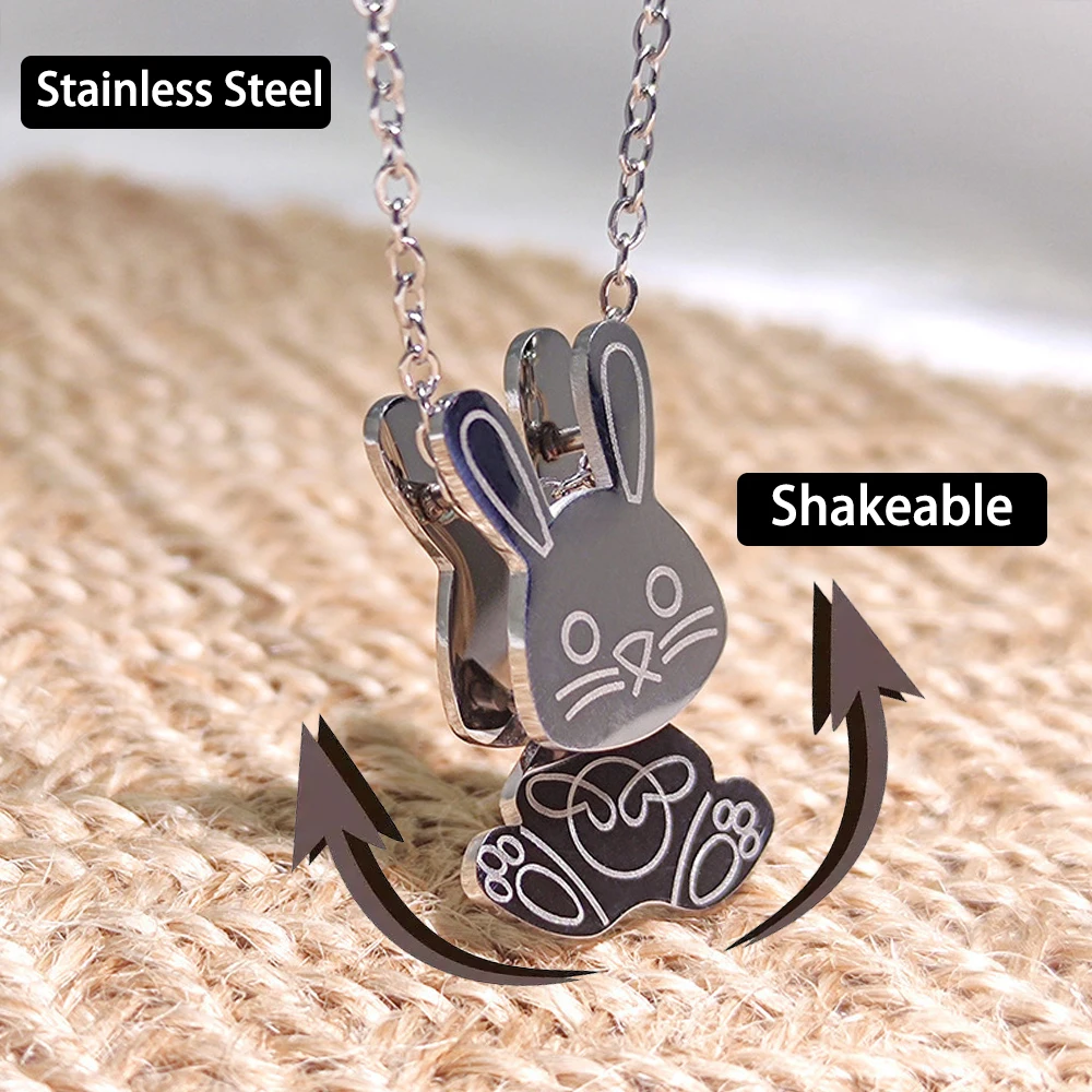 Ожерелье Bad Bunny из нержавеющей стали, встряхивающийся кулон в виде кролика, цепочка на шею, ювелирные изделия в стиле хип-хоп, аксессуары для женщин и мужчин Ожерелье Bad Bunny из нержавеющей стали, встряхивающийся кулон в виде кролика, цепочка на шею, ювелирные изделия в стиле хип-хоп, аксессуары для женщин и мужчин
