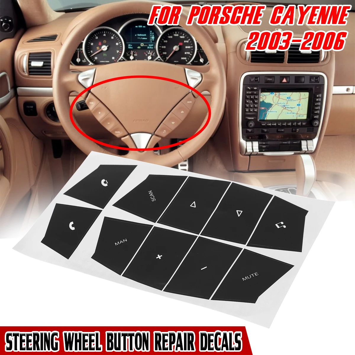 

1pcs Car Steering Wheel Button Repair Decals Stickers For Porsche Cayenne 2003 2004 2005 2006 Automotive Interior Stickers