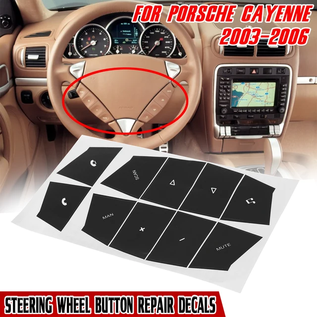 1 sztuk przycisk układu kierownicy samochodu naklejki naprawy naklejki dla Porsche Cayenne 2003 2004 2005 2006 naklejki do wnętrza samochodu