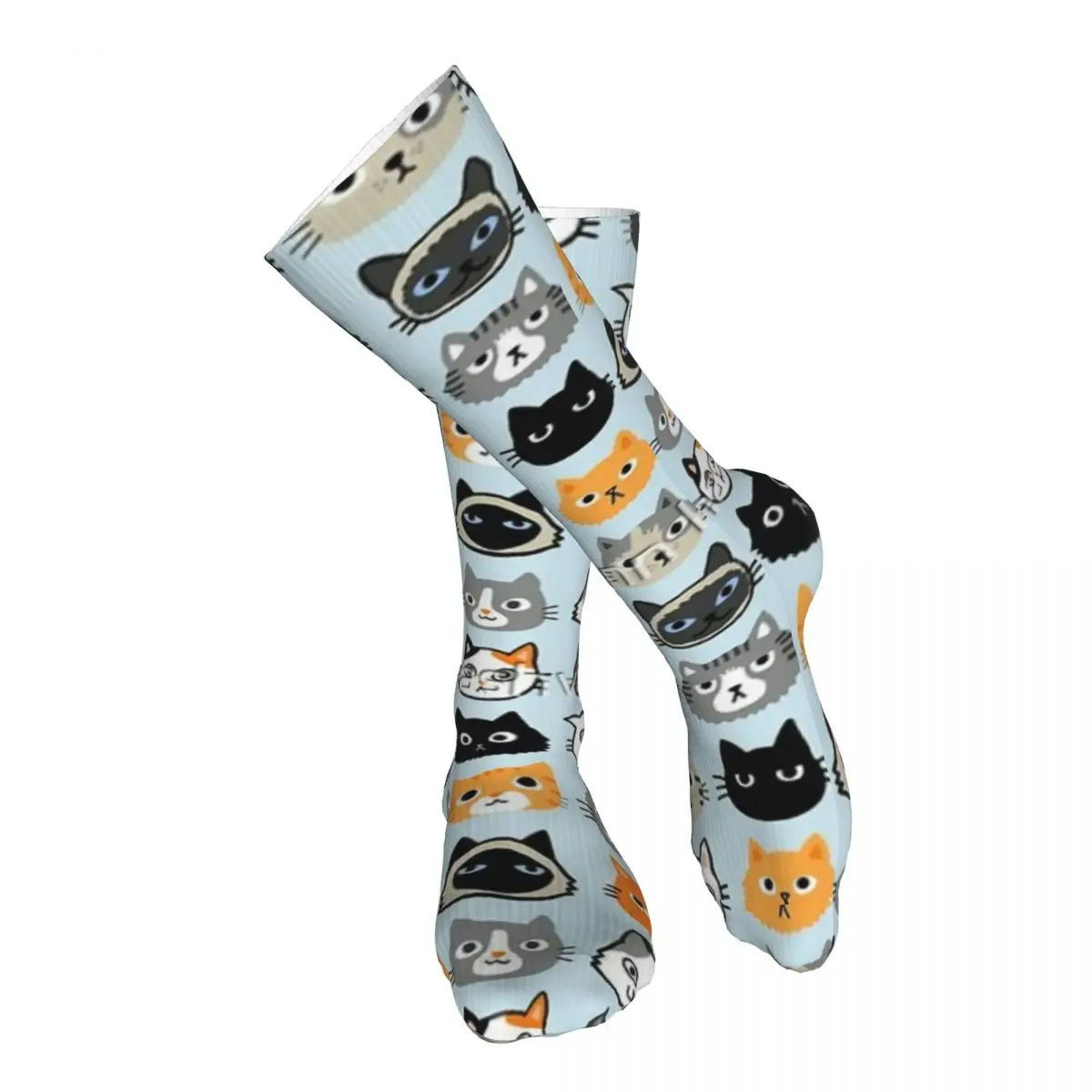 Assorted Cat Faces Cute Quirky Kitty Adult Stockings Not Easy to Pilling For Daily Matching Thigh High Socks Bright Colours