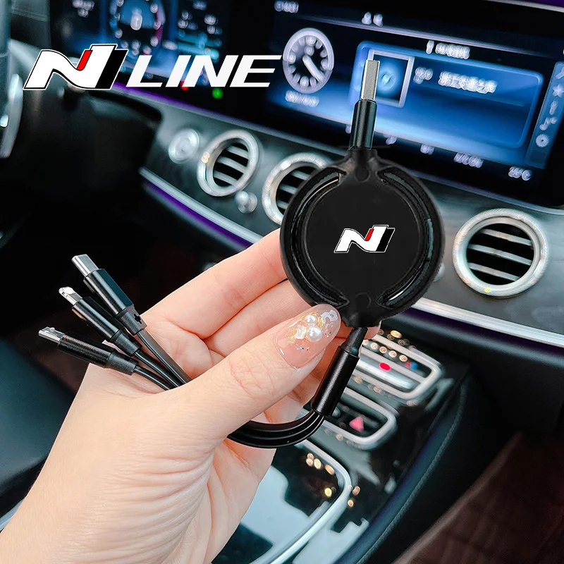 

100 Вт быстрая зарядка автомобиля 3 в 1, выдвижной провод Micro Data USB Type C для Hyundai N LINE i30 i20 Sonata Accent Tucson, аксессуары