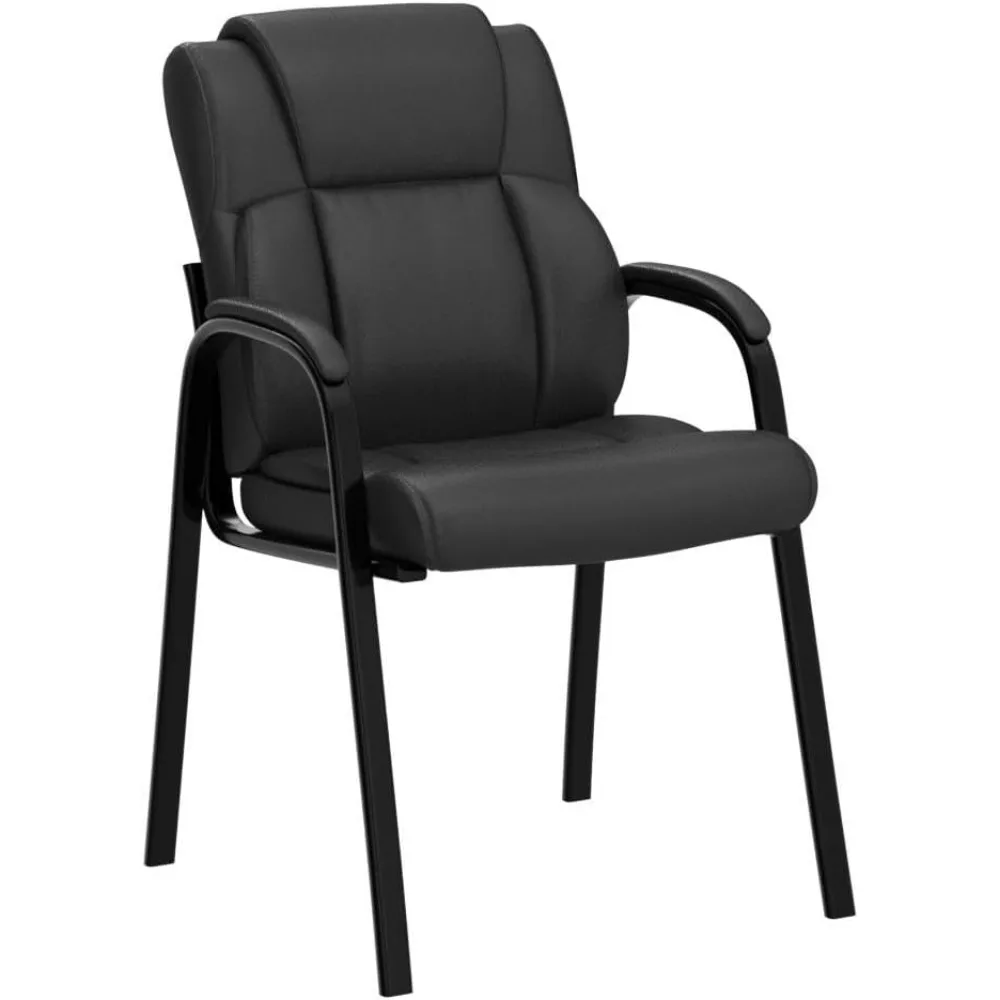 Leather Guest Chair with Padded Arm Rest for Reception Meeting Conference and Waiting Room Side Office Home Black 4 Pack