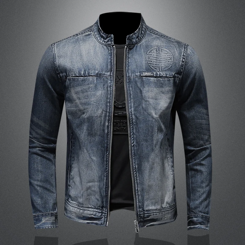 2024 High Quality Spring 2024 Men's Fashion Handsome with Fine Casual European and American Zipper Denim Jacket Jacket  M-5XL