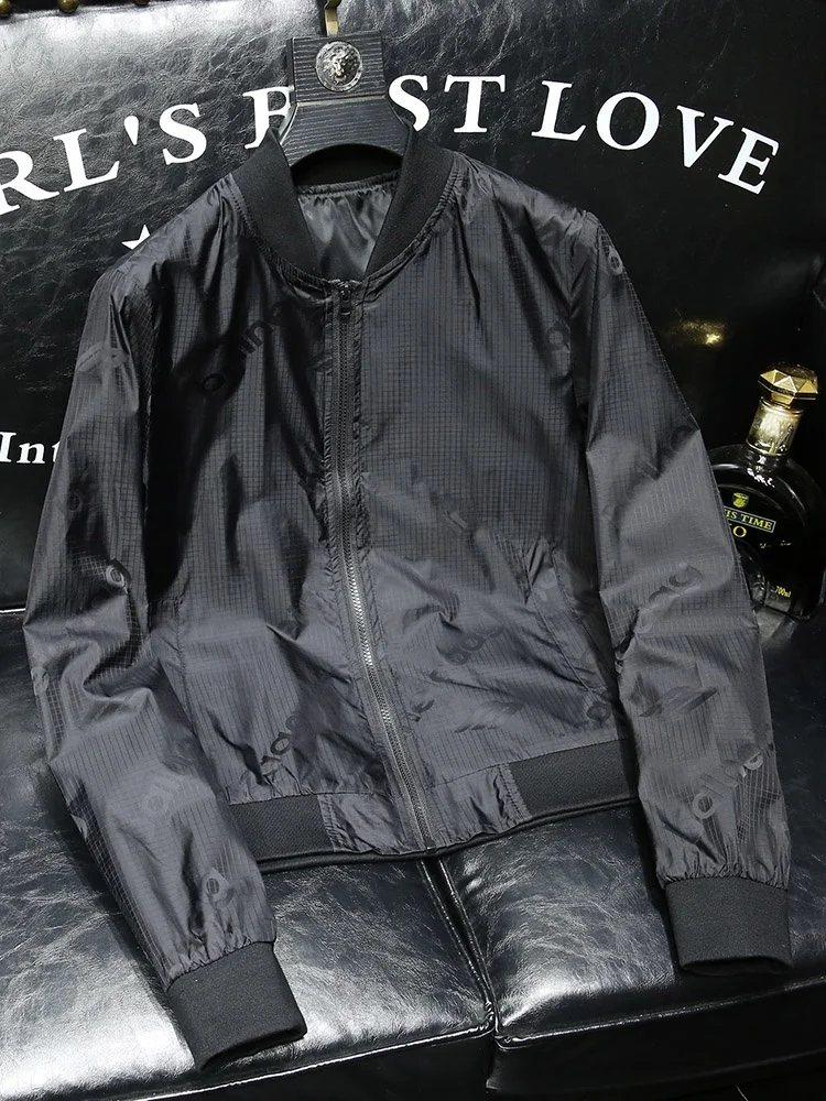 

Мужская повседневная куртка Slim Fit с бейсбольным воротником, модный принт, тонкая, весна-осень, полиэстер, нейлон, композитное волокно, на молнии