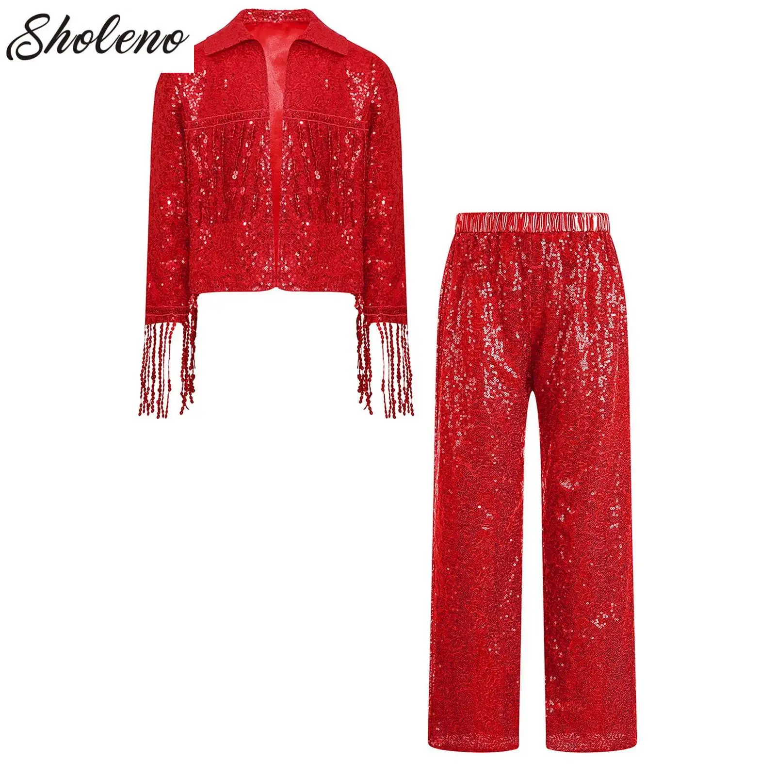 

Girls Modern Sequined Hip Hop Dancing Tops+Pants Costume Kids Party Performance Dance Wear Children Jazz Dance Clothing Costume