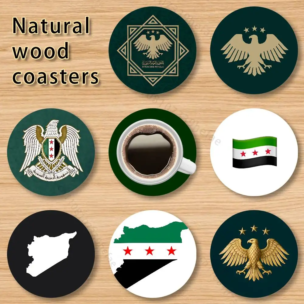 

Syria Syrian Flag National Emblem wooden anti-slip coasters suitable for home office and theme party decoration