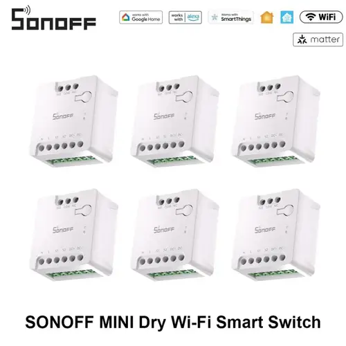SONOFF MINI-D contacto seco WiFi interruptor inteligente ESP32 Chip Matter Compatible con entrada AC/DC 1-10 Uds conjunto escena inteligente a través de EWeLink Alexa