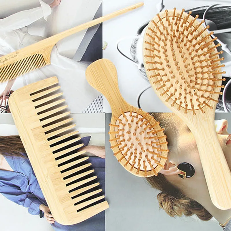 New Bamboo Oval Air Cushion Massage Comb Moisture Proof Simple Children Women Men Pointed Tail Wide Tooth Hair Bamboo Comb