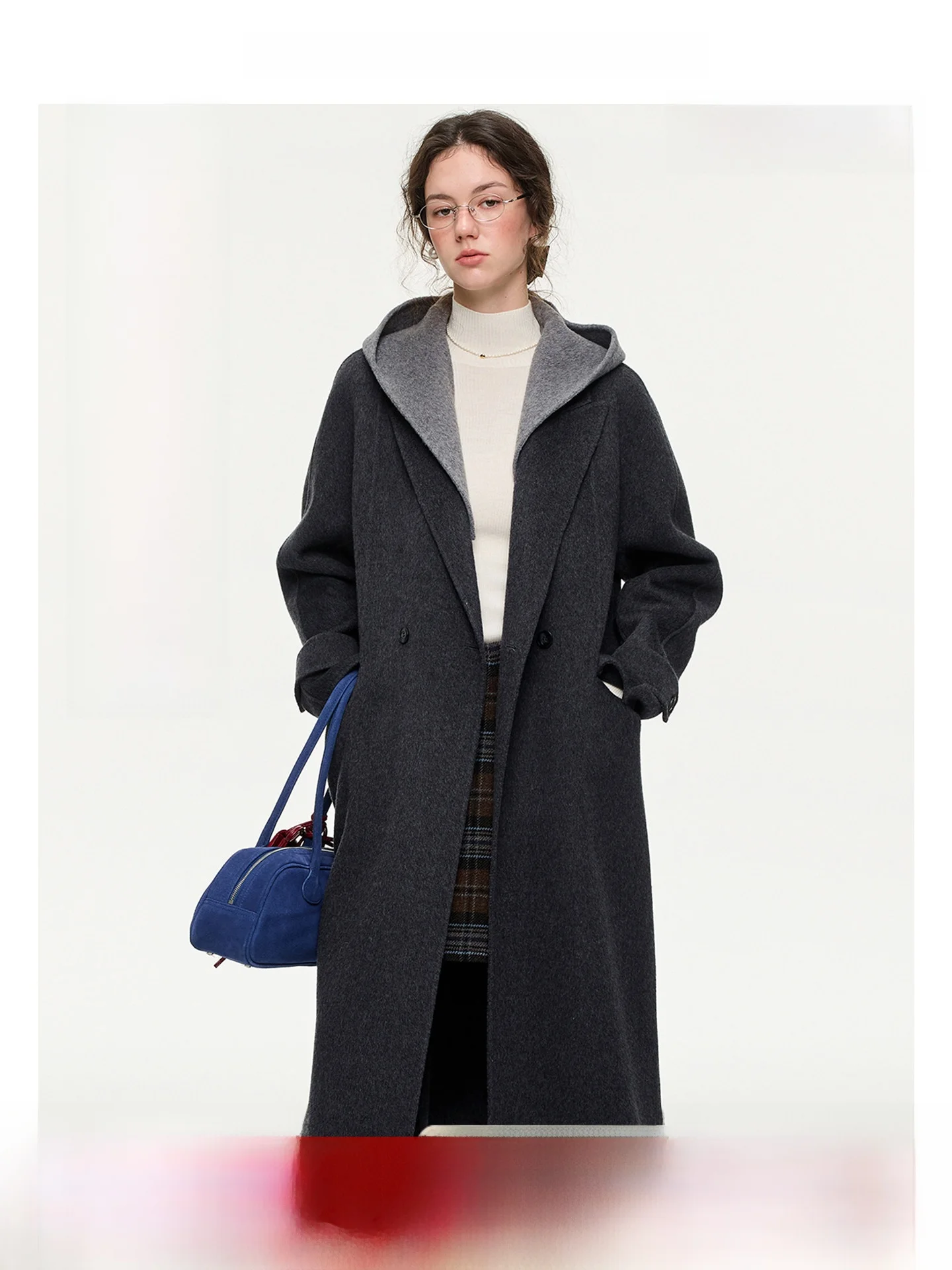 

VEGA CHANG Woolen Double-Faced Tweed Coat Women's Winter Korean Sle Magic Robe Faionable Breathable Long Coat
