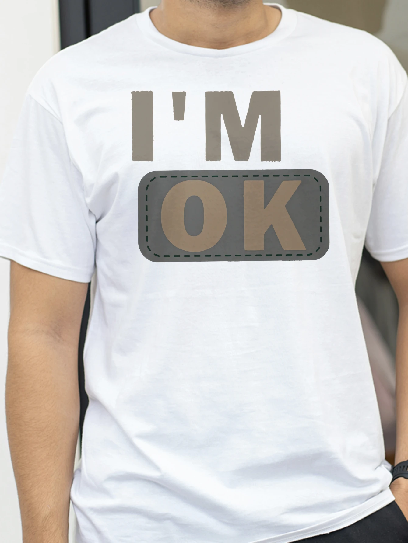 

i'm ok funny men T Shirts Summer Short Sleeve Clothes Cotton Loose Street Tops O-Neck Breathable Short Sleeve tee Y2k Clothes