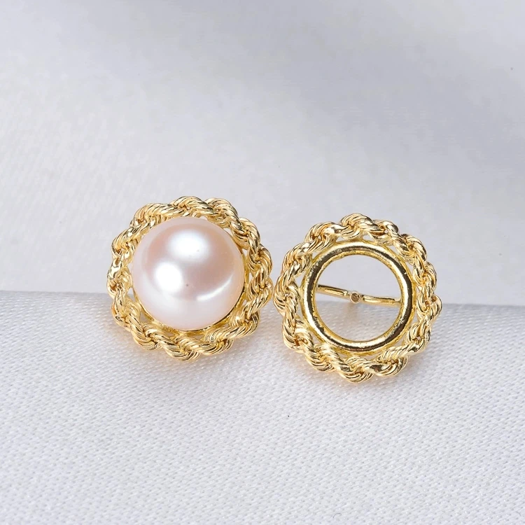 18K Gold AU750 Stud Earrings Mountings Findings Mounts Base Jewelry Settings Accessories Part for 6-7mm Pearls