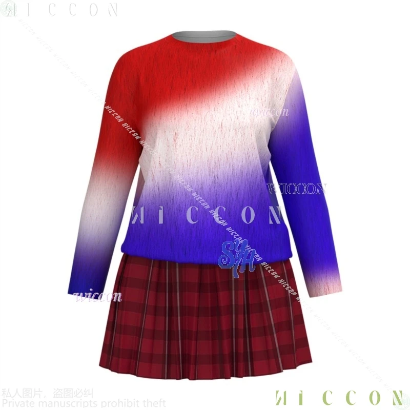 

Halloween Costumes Anime Wedness Movie Dayyy Cosplay 2025 Costume Red Blue Gradient Color Sweater Adult Women disfraz 2128