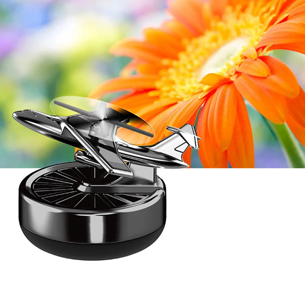 Solar Powered Rotating Car Diffuser Purifier with Fighter Ornament Design Air Freshener for Cars and Indoor Use