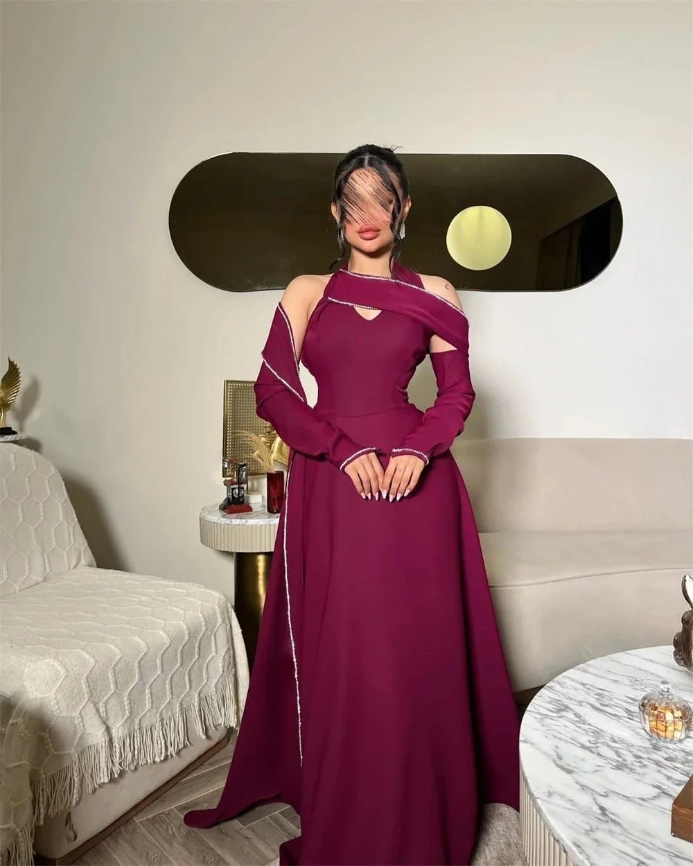 

Beaded Women Long Sleeves Bespoke Occasion Gown Evening Dresses Pastrol Unisex Jersey Retro Dubai Saudi Arabic Prom Customized