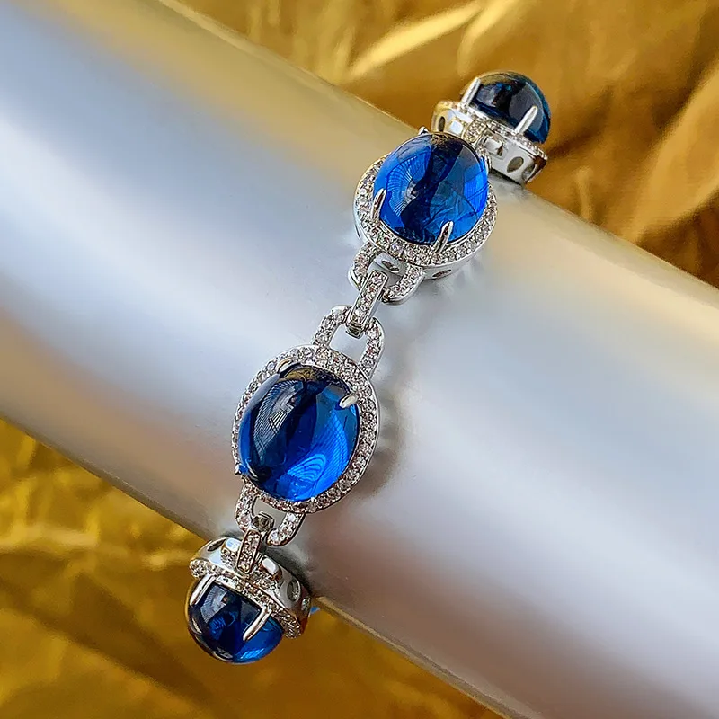 2024 New Jewelry Green Chalcedony Fluorescent Corundum Oval Bracelet for Women Wholesale 10*12