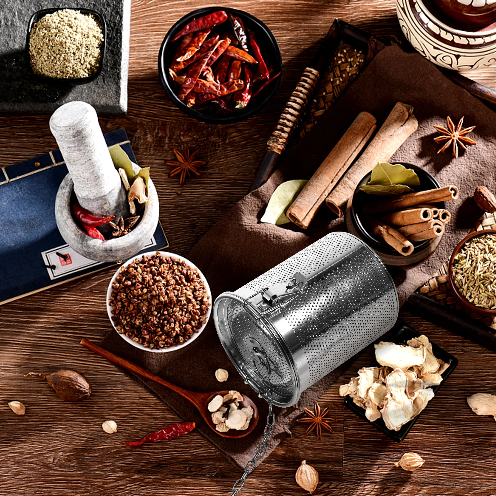 

1Pcs Stainless Steel Spice Basket Corrosion Resistant Brine Filter Basket Multipurpose Kitchen Holder for Tea Soup Household