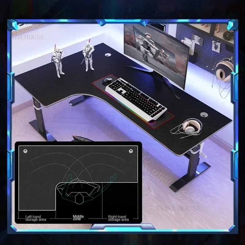 

Современный игровой стол для дома, L-образный угловой компьютерный стол из дерева с подъемным механизмом и подсветкой, простой и креативный дизайн для дома