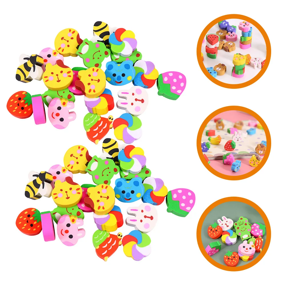 

60 Pcs Cartoon Eraser Erasable Pens Kids Erasers Mini for Small Fruit Bulk Stationery Child