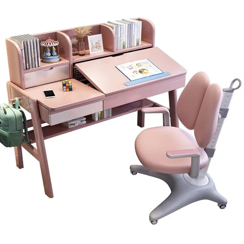 Multifunctional study tables and chairs lift and correct sitting posture, bedroom household all-solid wood desk, primary