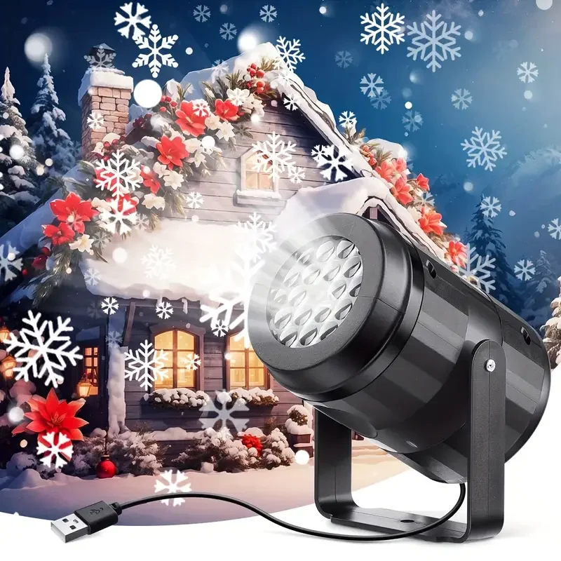 1pc LED Snowflake Projector Light USB Powered Realistic White Snowfall Design Perfect for Christmas Weddings and Holiday Parties