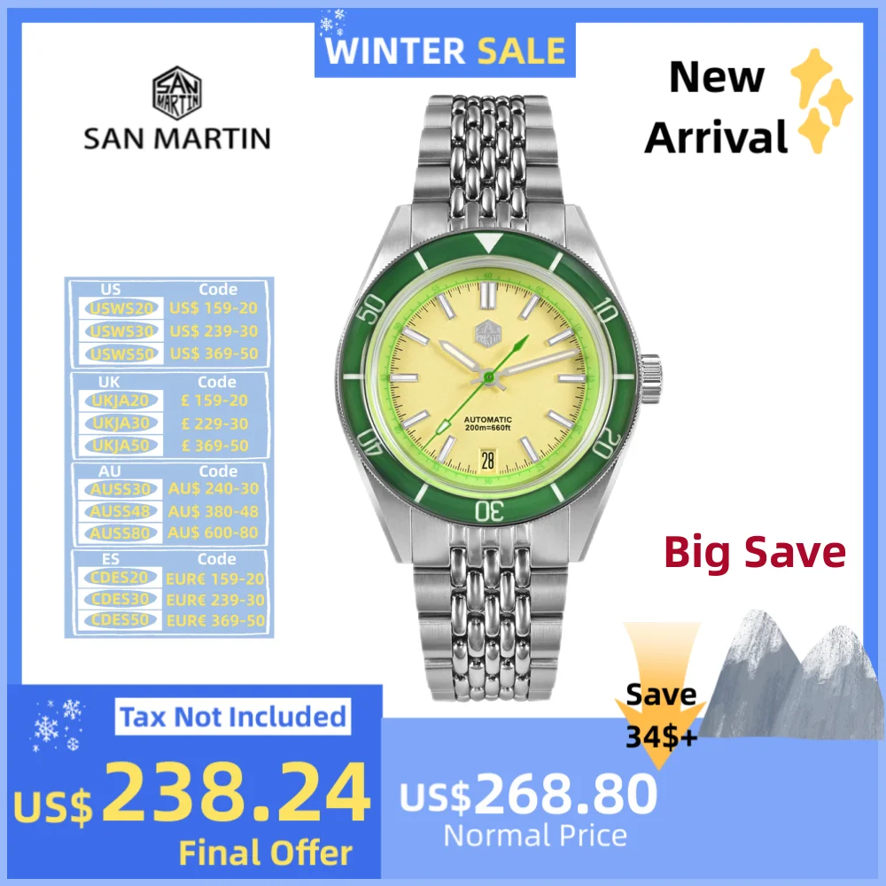 San Martin 39.5mm Fruit Style Sapphire Bezel Fashion NH35 Mechanical Diving Watch For Men Wristwatch 20Bar Montres Auto SN0116B